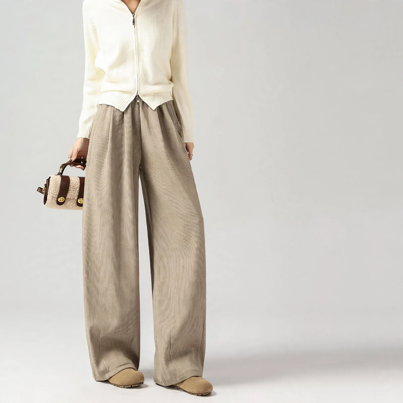 Damen-Cordhose, gefüttert, weit geschnitten, braun