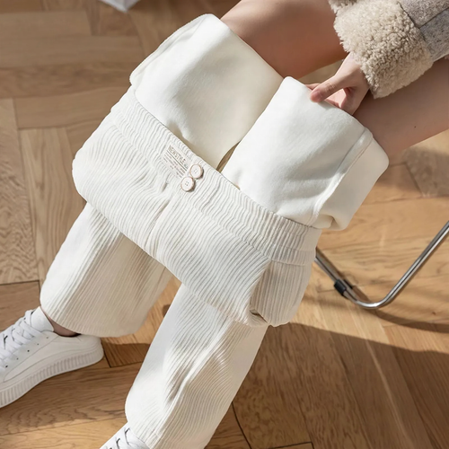Chenille-Hose mit weitem Bein, hoch tailliert