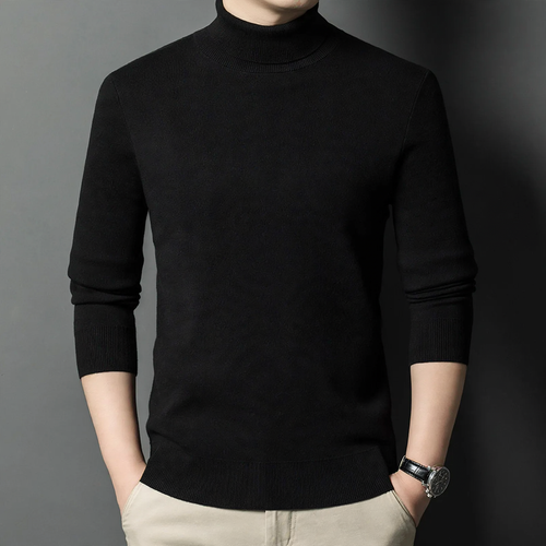 Herren-Strickpullover aus Wolle, Stehkragen, warm