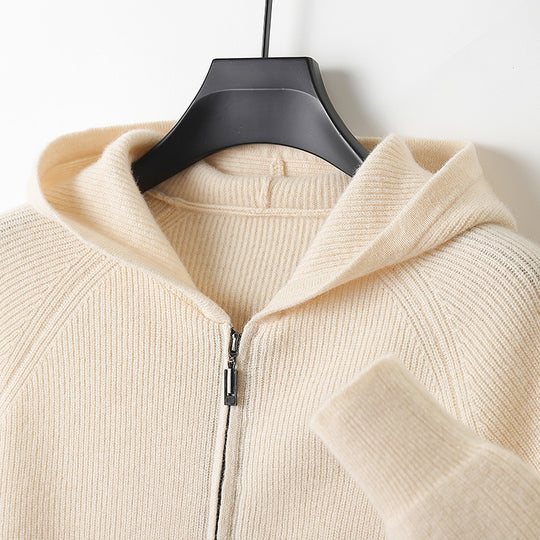Herren-Strickjacke mit Kapuze, 100% Wolle