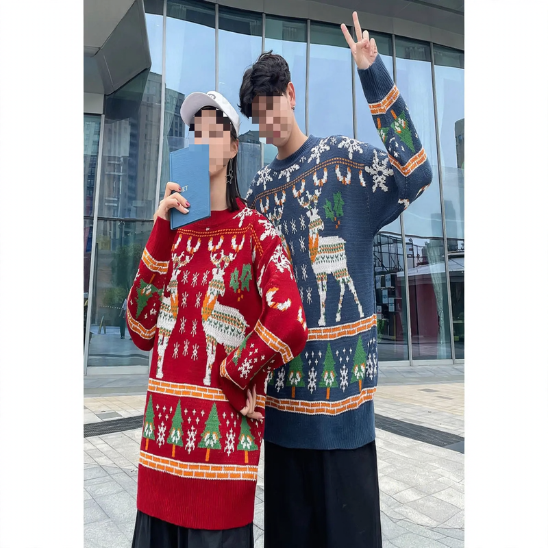 Weihnachts-Strickpullover, Rentier-Motiv, gefüttert
