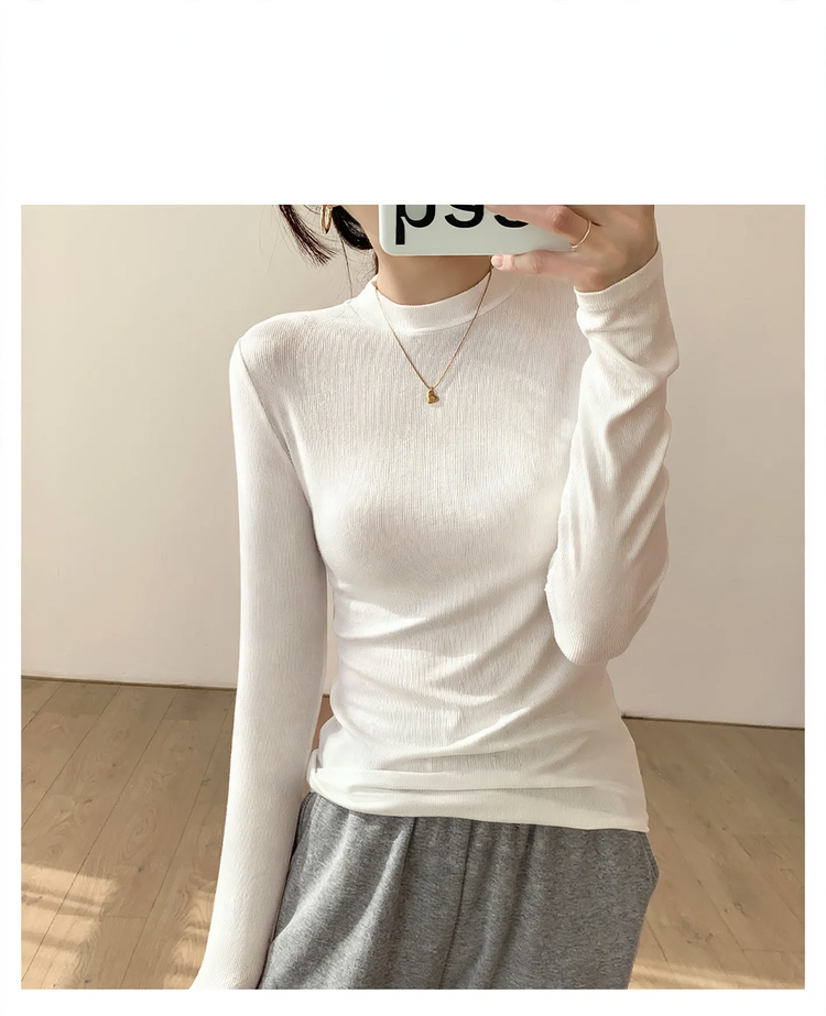 Dünnes Langarm-Strickshirt mit Stehkragen