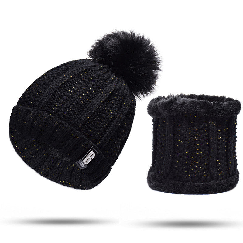Strickmütze und Schal Set, gefüttert, für Herbst und Winter
