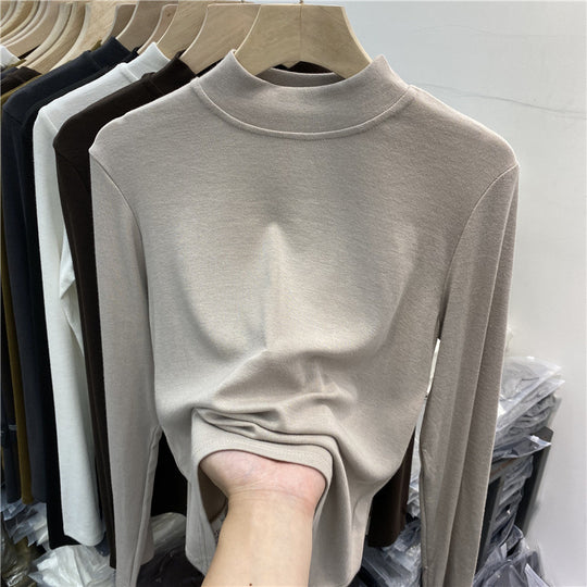 Damen-Langarmshirt mit Stehkragen und angerauter Innenseite
