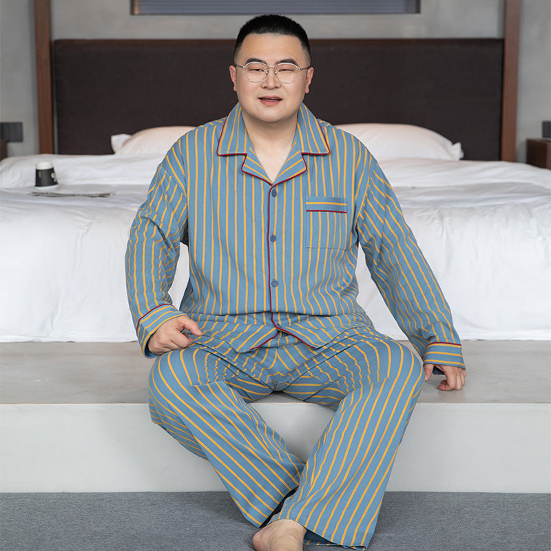 Herren-Pyjama-Set, Baumwolle, Langarm, Übergrößen