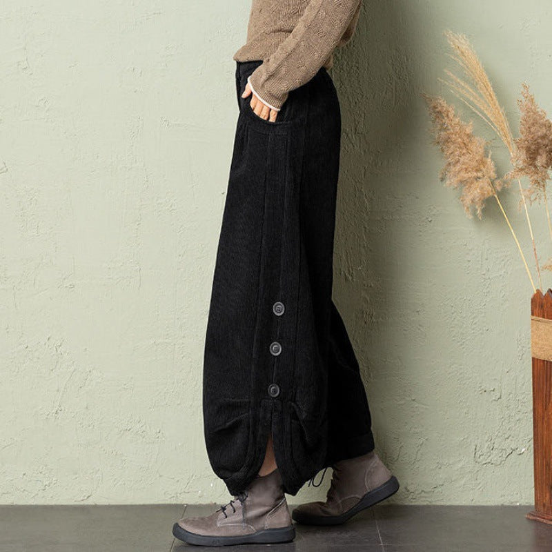 Gefütterte Cord-Hose für Damen, weiter Schnitt, Winter