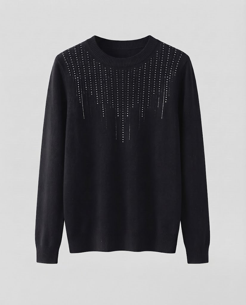Damen Feiner Rundhalspullover mit funkelnder Strass‑Cascade und kaschmirähnlicher Haptik Nord Taschen