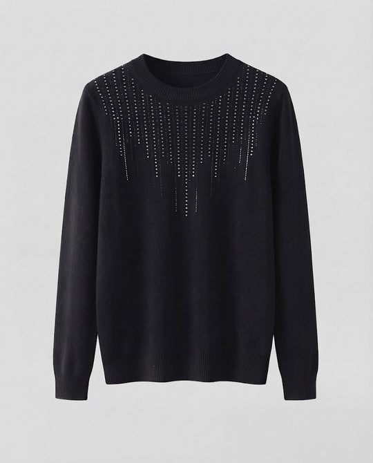 Damen Feiner Rundhalspullover mit funkelnder Strass‑Cascade und kaschmirähnlicher Haptik Nord Taschen