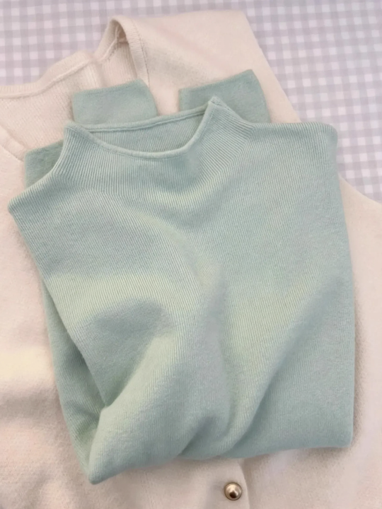 Damen-Strickpullover, Stehkragen, weich