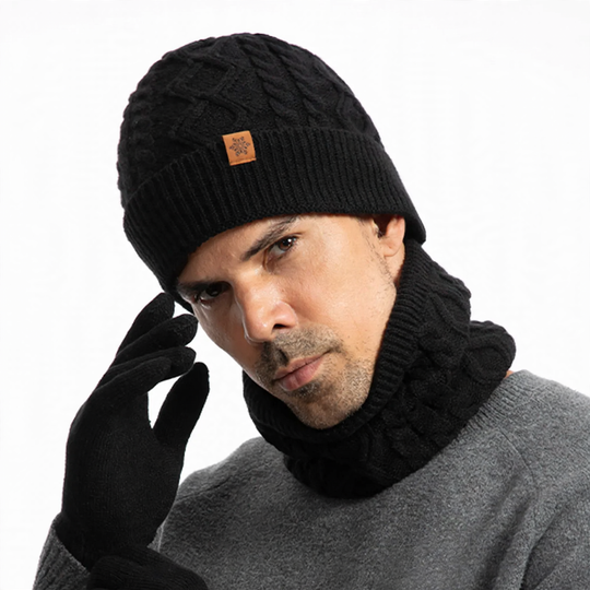 Strick-Set für Herren: Mütze, Schal und Handschuhe