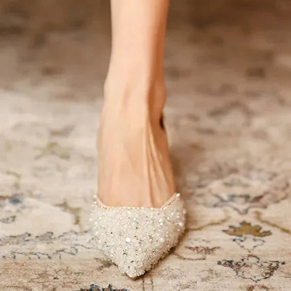 Stilvolle Schuhe mit Spitzer Zehe und Mittlerem Absatz mit Glitzeroberfläche