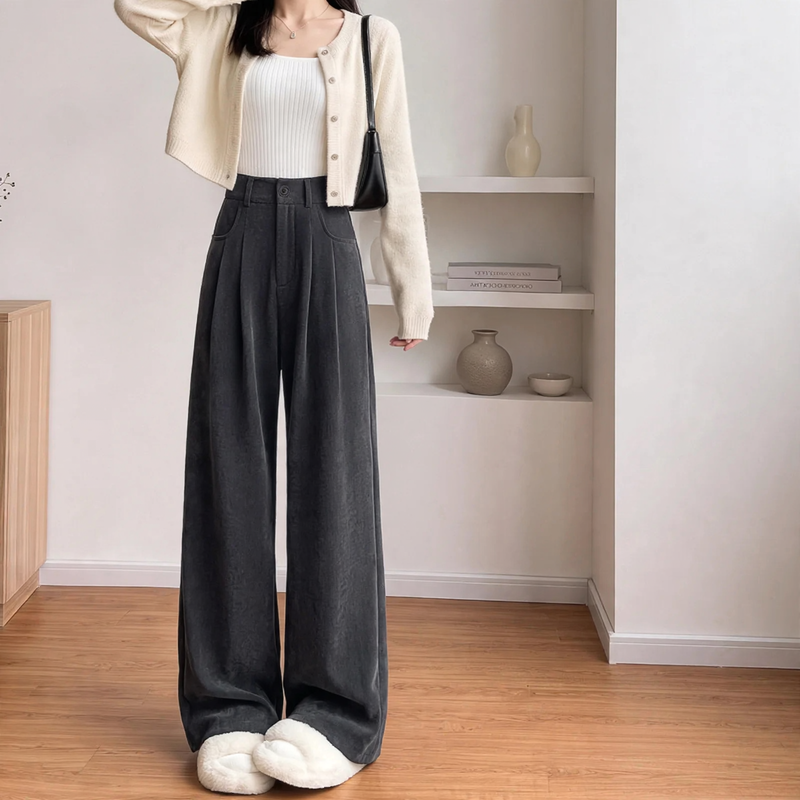Damen-Cordhose, weit geschnitten, fließend