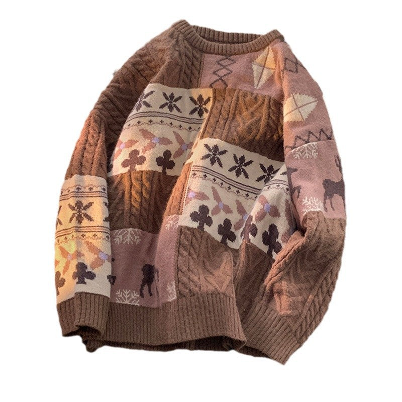 Strickpullover mit Rundhalsausschnitt, Vintage-Stil
