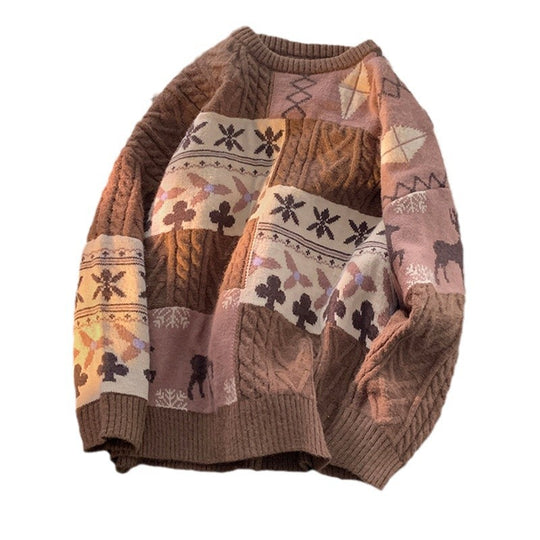 Strickpullover mit Rundhalsausschnitt, Vintage-Stil