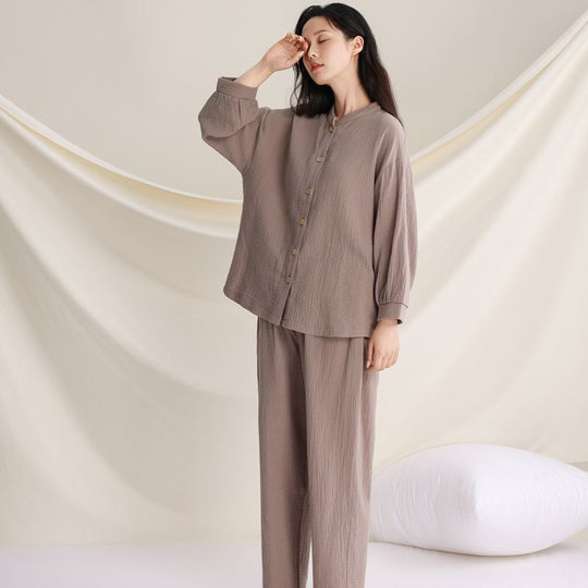 Damen-Pyjama-Set, Doppelschicht-Gaze, V-Ausschnitt