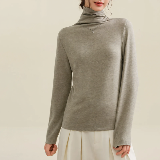 Damen-Woll-Seiden-Pullover, gefüttert, mit Stehkragen