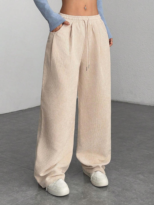 Damen-Cordhose mit weitem Bein und Kordelzug