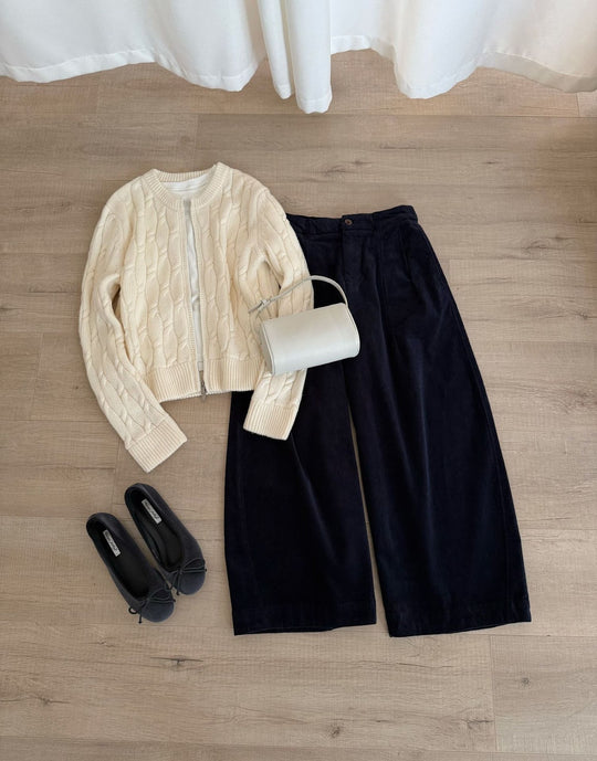 Kord-Culottes für Damen, hohe Taille, 7/8-Länge