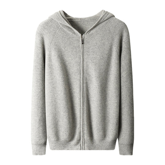 Herren-Kaschmir-Strickjacke mit Kapuze, dick