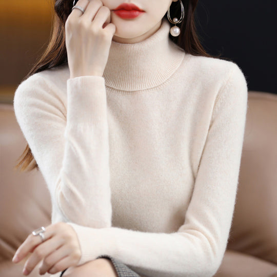Damen-Wollpullover, hochgeschlossen, feiner Strick