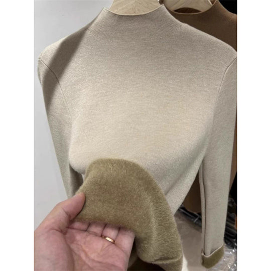 Damen-Strickpullover mit Stehkragen und Fleecefutter