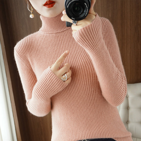 Damen-Rollkragenpullover, gerippt, schmale Passform