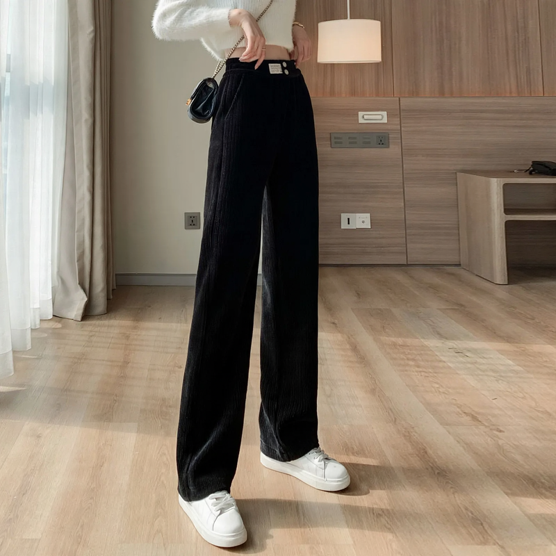 Cord-Hose für Damen, weiter Schnitt, hoher Bund
