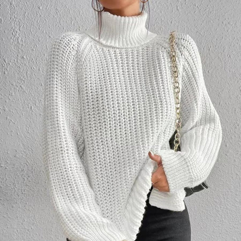Damen-Strickpullover, mittellang mit hohem Kragen