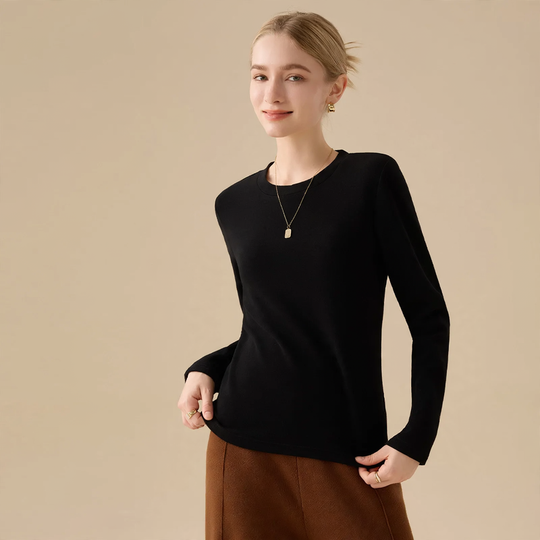 Damen-Langarm-Unterziehshirt, gefüttert, Rundhals