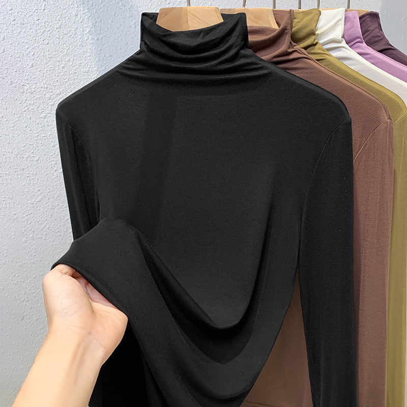 Damen-Langarm-Rollkragen-Shirt, gerippt und elastisch