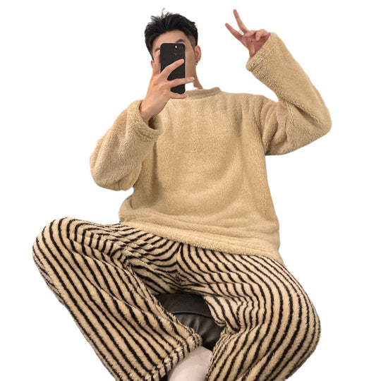 Herren-Pyjama-Set, Korallenfleece, warm und weich