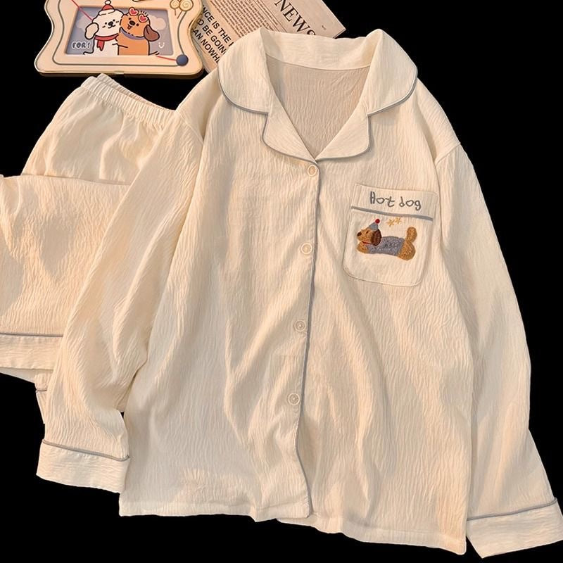 Damen-Pyjama-Set, langärmelig, Baumwolle, für Frühling und Herbst