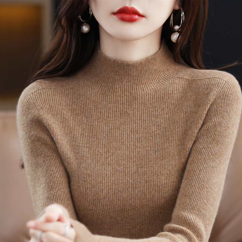 Damen-Kaschmirpullover, nahtlos, 100% Wolle, Stehkragen