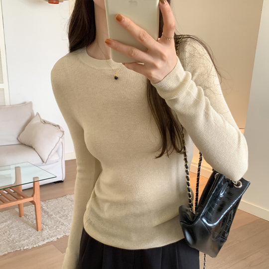 Damen-Strickpullover, Rundhals, langärmelig, figurbetont