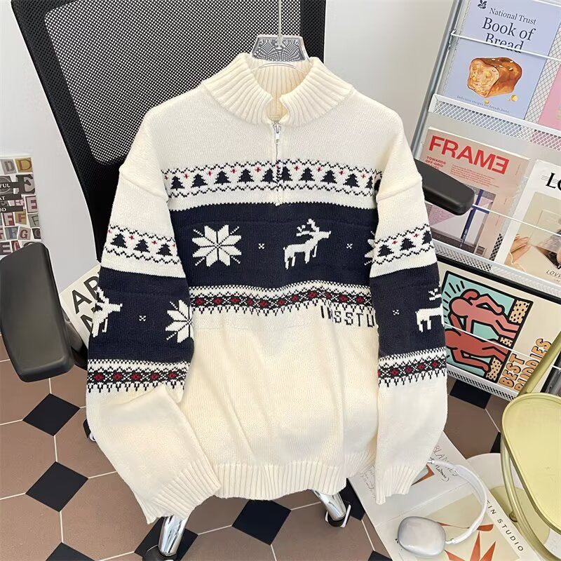 Strickpullover mit halbem Reißverschluss