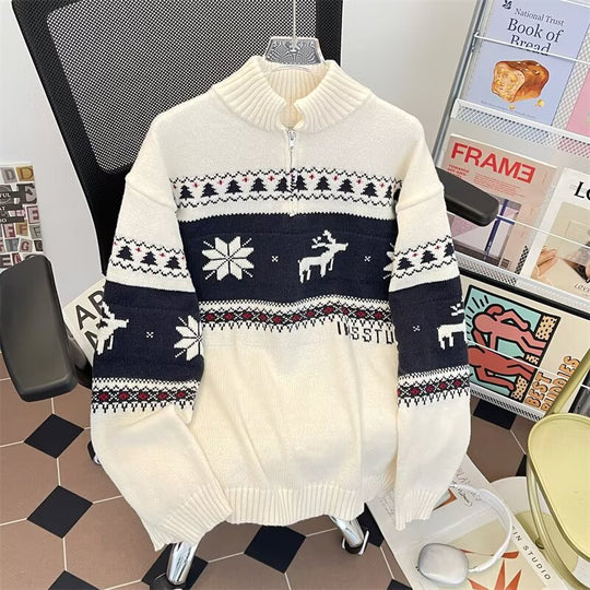 Strickpullover mit halbem Reißverschluss