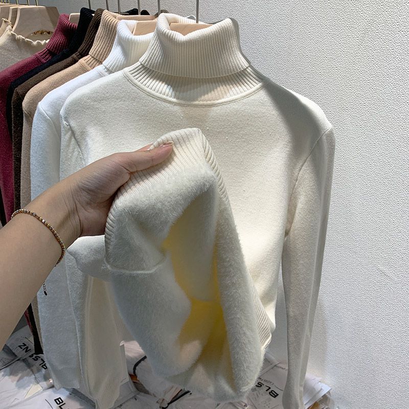 Damen-Rollkragenpullover, gefüttert, einfarbig