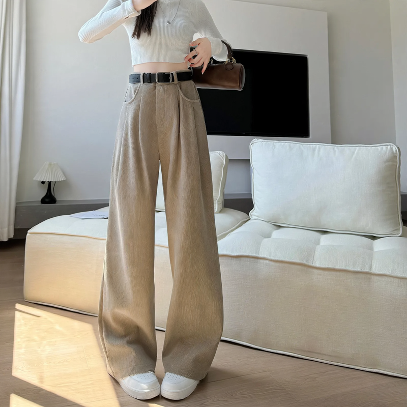Damen-Cordhose, weit geschnitten, hoch tailliert