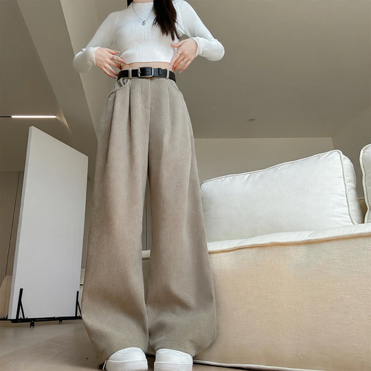 Damen-Cordhose mit weitem Bein, hohe Taille