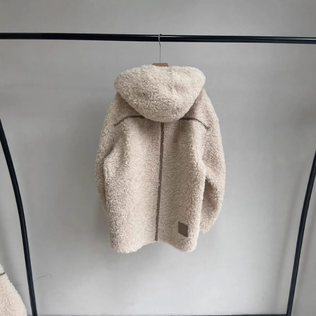 Damen-Teddy-Fleecejacke mit Kapuze und Knebelknöpfen