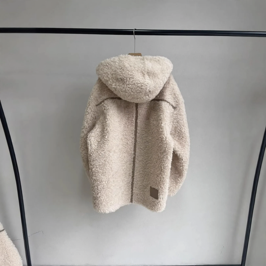 Damen-Teddy-Fleecejacke mit Kapuze und Knebelknöpfen
