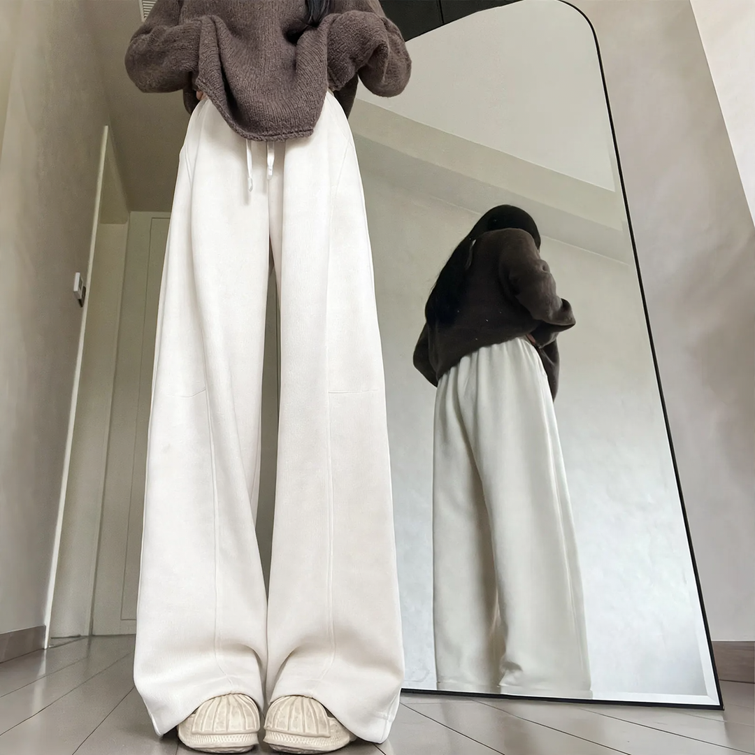 Damen-Cordhose mit weitem Bein, hohe Taille
