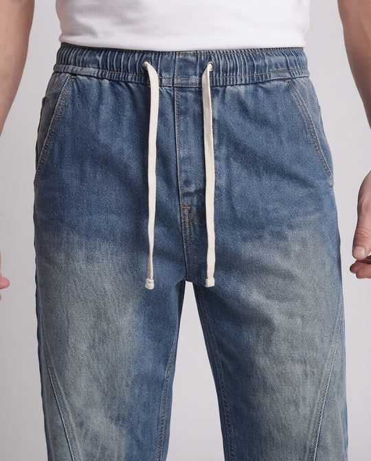 Herren Weite Denim-Palazzohose mit geschwungenen Seitennähten und Used-Wash Nord Taschen