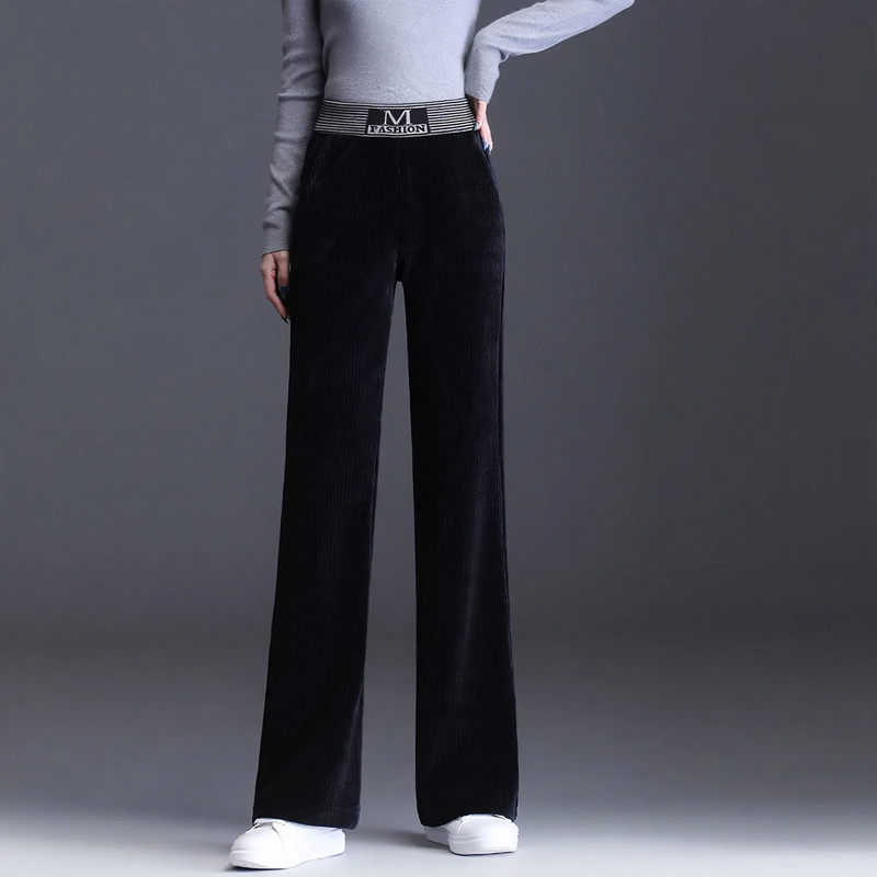 Damen-Cordhose mit weitem Bein und hohem Bund