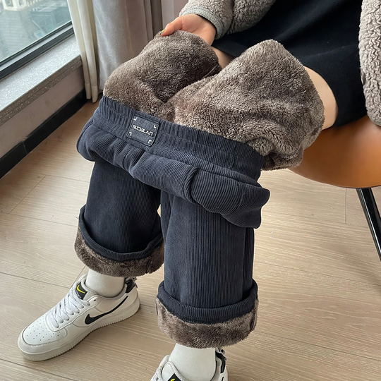 Damen-Cordhose, weit geschnitten, mit Lammfleece-Futter