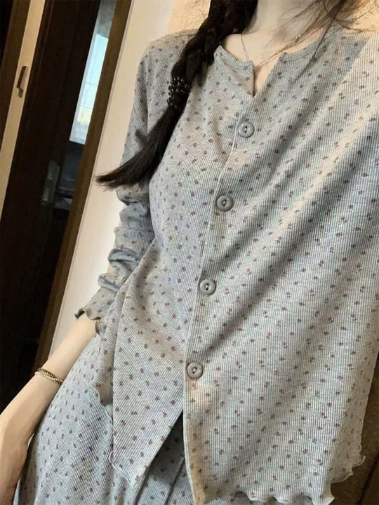 Damen-Pyjama-Set, langärmelig mit Rüschen