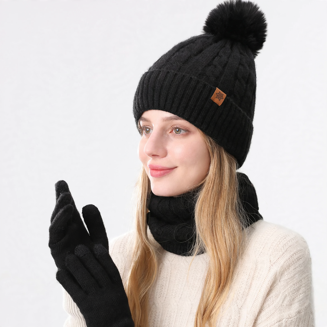 Winter-Set aus Strickmütze, Schal und Handschuhen