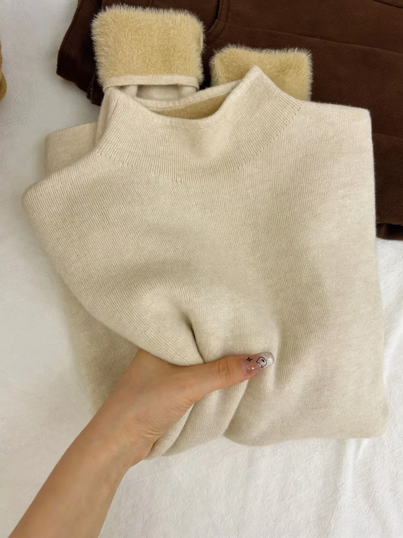 Damen-Strickpullover mit Stehkragen, gefüttert