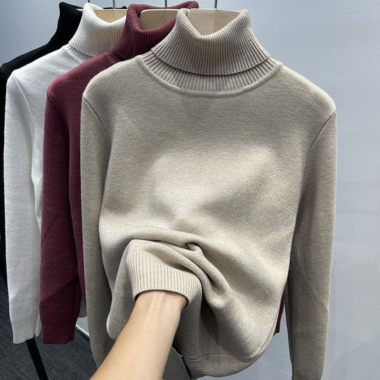 Gefütterter Damen-Strickpullover mit hohem Kragen