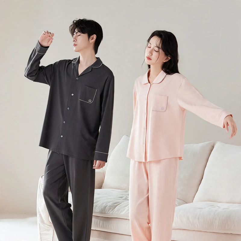 Lyocell-Baumwoll-Schlafanzug, Unisex, V-Ausschnitt